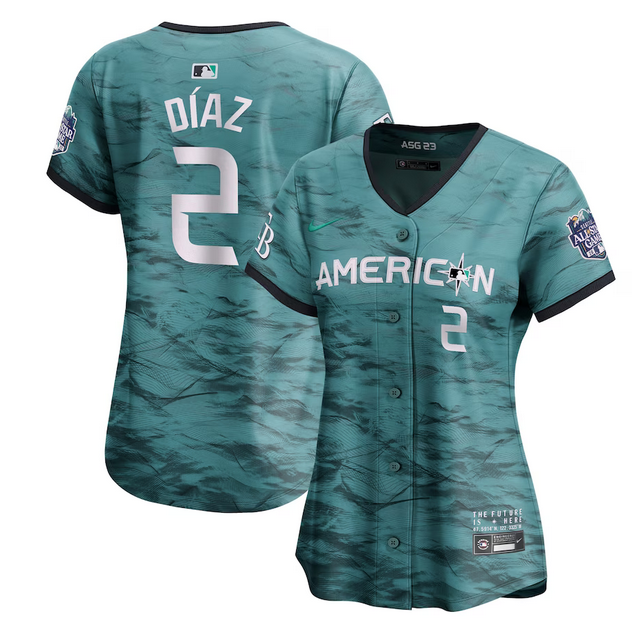 Women's Tampa Bay Rays #2 Yandy Díaz Teal 2023 All-star Stitched Baseball Jersey(Run Small)